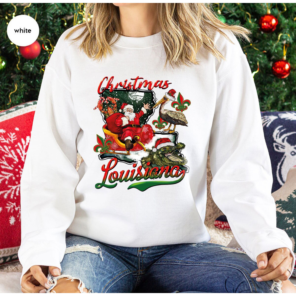 Merry Christmas Crewneck Sweatshirt, Louisiana Hoodies and Sweaters, Christmas Gifts, Crawfish Long Sleeve T-Shirt, Holiday Clothing.jpg