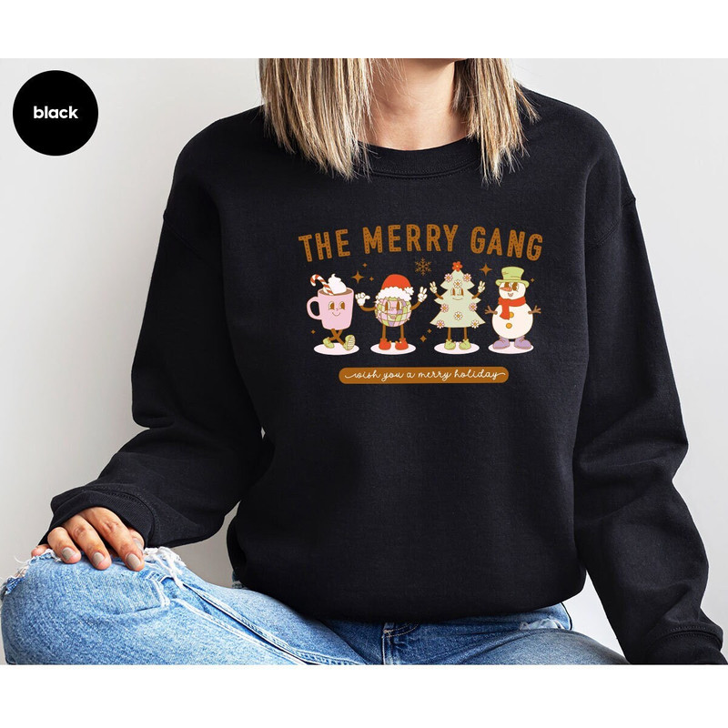 Merry Christmas Sweatshirt, Retro Christmas Gifts, Christmas Party Long Sleeve Shirt, Snowman Hoodies, Winter Clothing, Holiday Hoodies.jpg