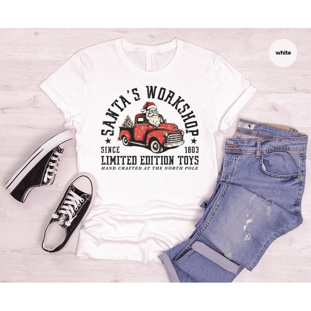 Retro Christmas Shirt, Christmas Gifts, Xmas Crewneck Sweatshirt, Santa's Workshop T-Shirt, Holiday T Shirts, Santa Claus Graphic Tees.jpg