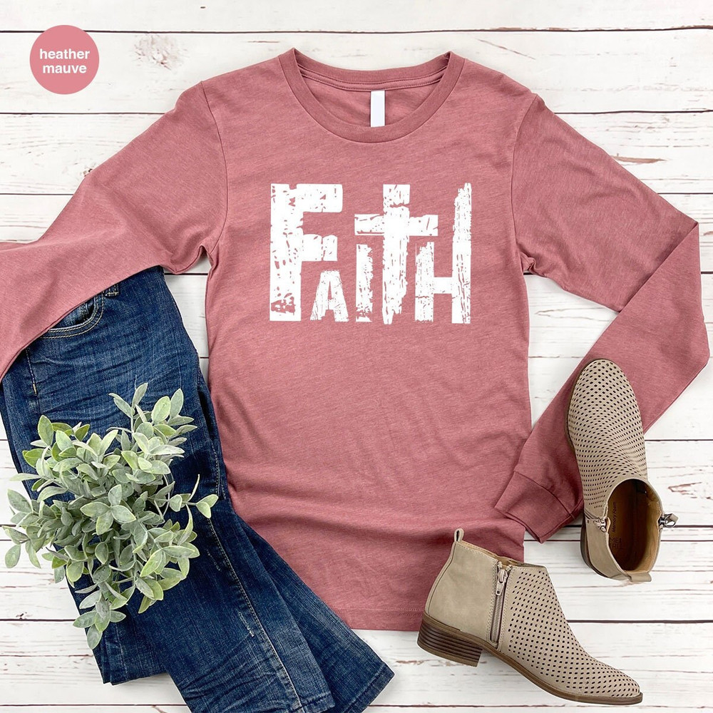 Retro Faith Long Sleeve T Shirt, Christian Gifts, Religious Sweatshirt, Christian Cross Hoodies and Sweaters, Vintage Believer Outfit.jpg
