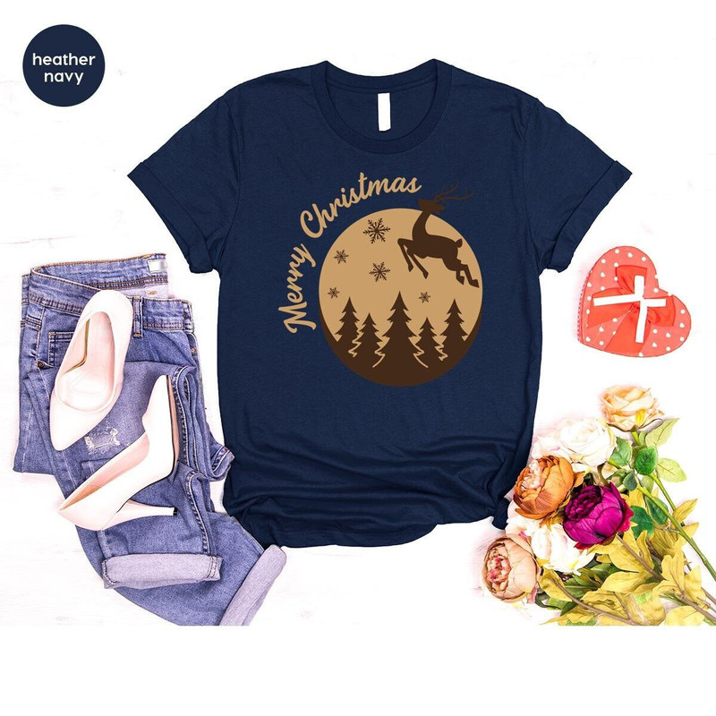 Retro Merry Christmas Shirt, Christmas Gifts, Reindeer Graphic Tees, Winter Family Shirts, Holiday Party Outfit, Christmas Trees Shirt.jpg