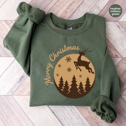 retro merry christmas sweater, christmas gifts, reindeer sweatshirt, winter family clothing, holiday party hoodie, chris