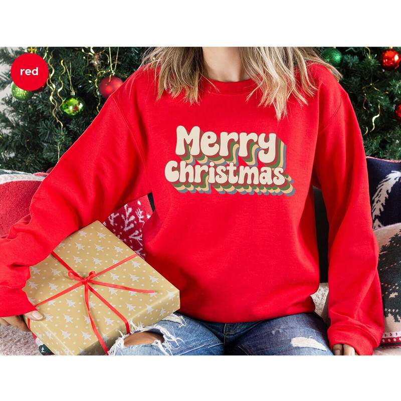 Retro Merry Christmas Sweatshirt, Christmas Long Sleeve Shirt, Xmas Hoodies, Winter Outfits, Holiday Clothing, Christmas Gift, Womens Hoodie.jpg