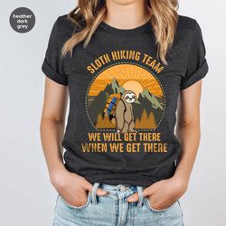 sloth shirt, hiking tshirt, sloth graphic tees, camping shirt, sloth gifts, travel shirt, nature vneck shirt, gift for h