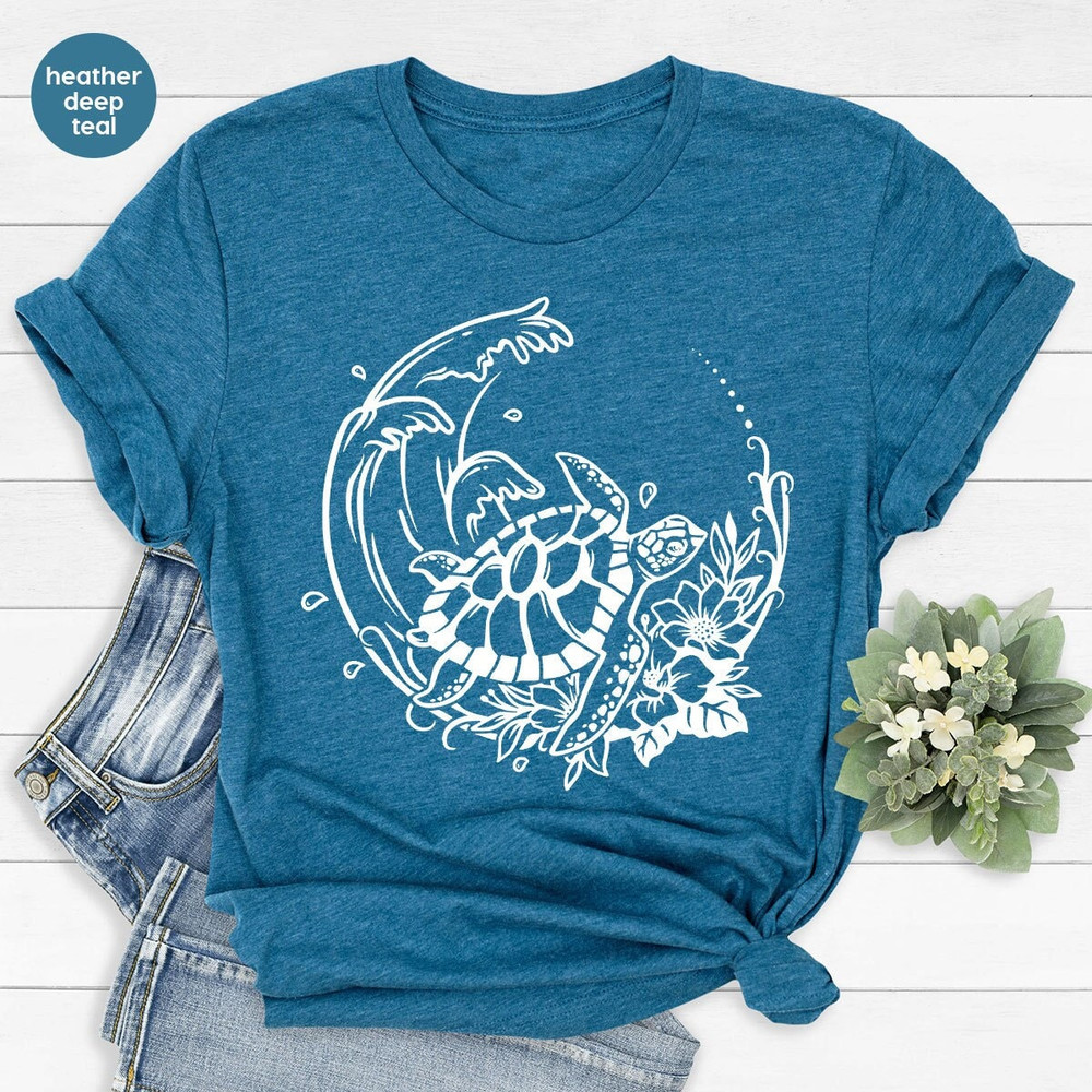 Turtle Shirt, Sea Turtle Gift, Ocean Tee, Save the Turtles Graphic Tees, Cute Turtles Toddler Shirt, Sea Animals VNeck TShirt, Gift for Her.jpg