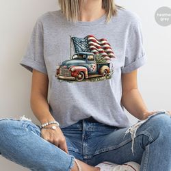vintage american flag shirt, memorial day graphic tees, floral american car tee, independence day gift, patriotic outfit