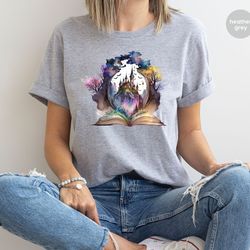book shirt, reader graphic tees, vintage reading shirt, teacher vneck shirt, floral book shirt, shirt for women, book gi