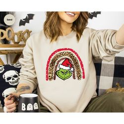 christmas grinch sweatshirt, christmas movie long sleeve tshirt, holiday clothing, grinch sweatshirt, leopard print hood