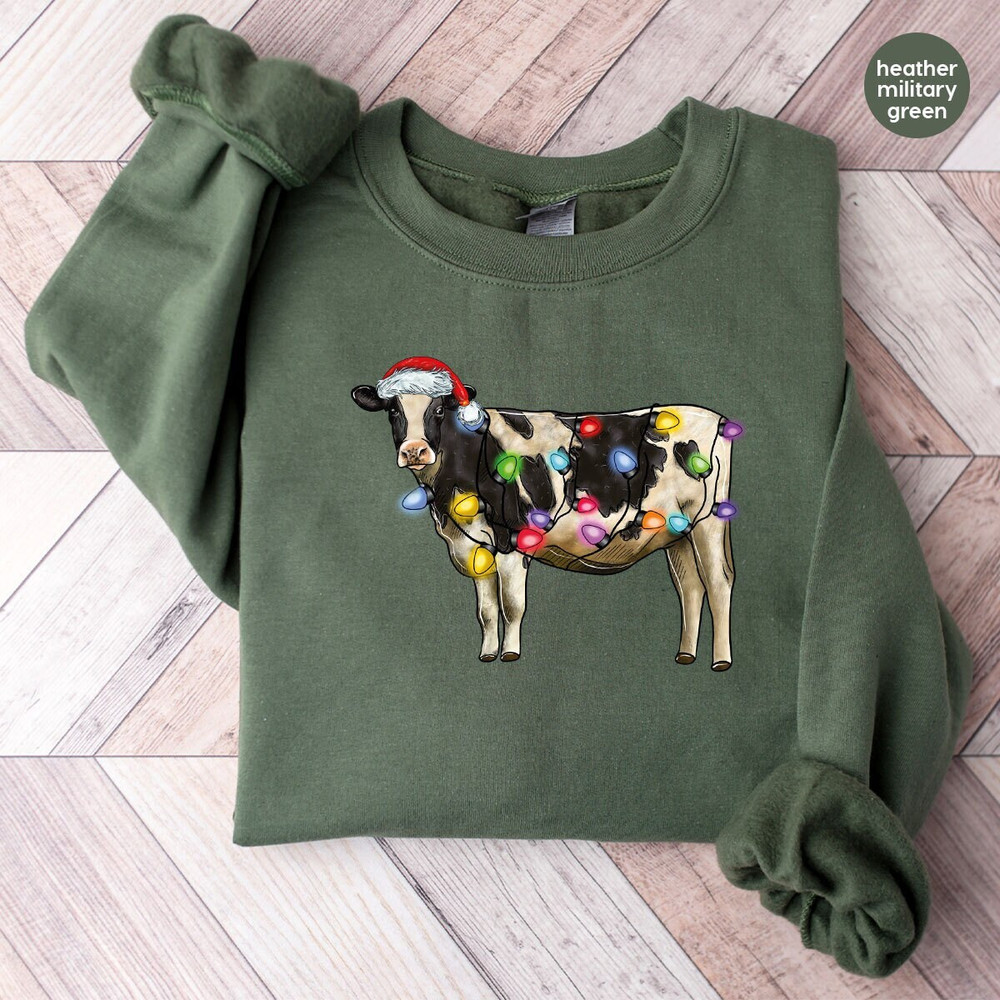 Christmas Long Sleeve T-Shirt, Merry Christmas Hoodies and Sweaters, Holiday Crewneck Sweatshirt, Shirts for Men, Cow Graphic Tees.jpg