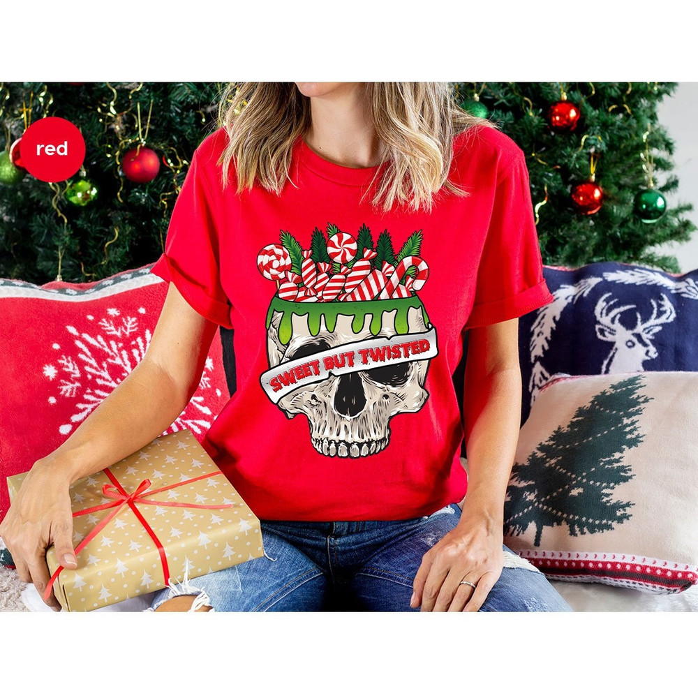 Christmas Skull T Shirts, Funny Christmas Shirt, Christmas Skeleton Tees, Xmas Outfits, Sarcastic Xmas T-Shirts, Merry Christmas Gift.jpg
