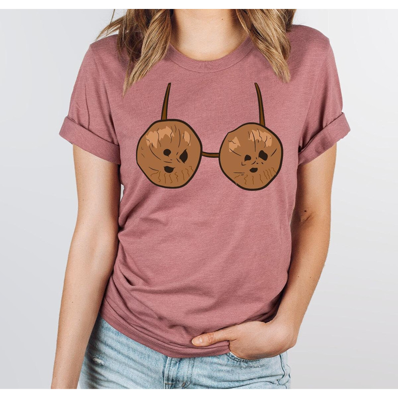 Coconut Bra T-Shirts, Coconut Graphic Shirts, Summer Womens Clothing, Gift for Her, Adults Clothing, Womens Vneck Shirts, Beach Outfit.jpg