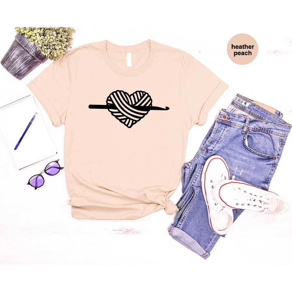 Crocheting T Shirts, Crafter T Shirt, Gift for Knitter, Heart Clothing, Birthday Gifts for Mom, Yarn Graphic Tees, Shirts for Women.jpg