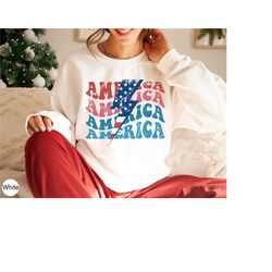 aesthetic america shirt, women's 4th of july sweatshirt, independence day shirt, girl's american flag tshirt, patriotic