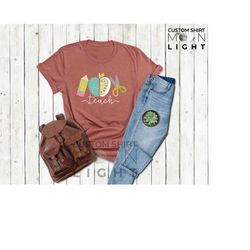 preschool teacher tshirt,back to school shirt,gift for teacher,apple pencil scissors print,elementary teacher tee,teache