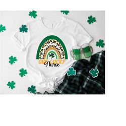 one lucky nurse rainbow shirt,leopard saint patricks nurse t-shirt,lucky shamrock shirt,cute gift for nurse,women st pad