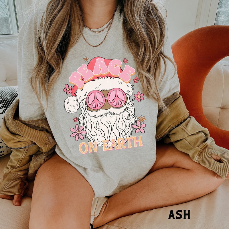 Retro Black Santa Shirt, Peace on Earth Groovy Black Santa Christmas T Shirt, Christmas Tee, Vintage Style Holiday Party Shirts.jpg