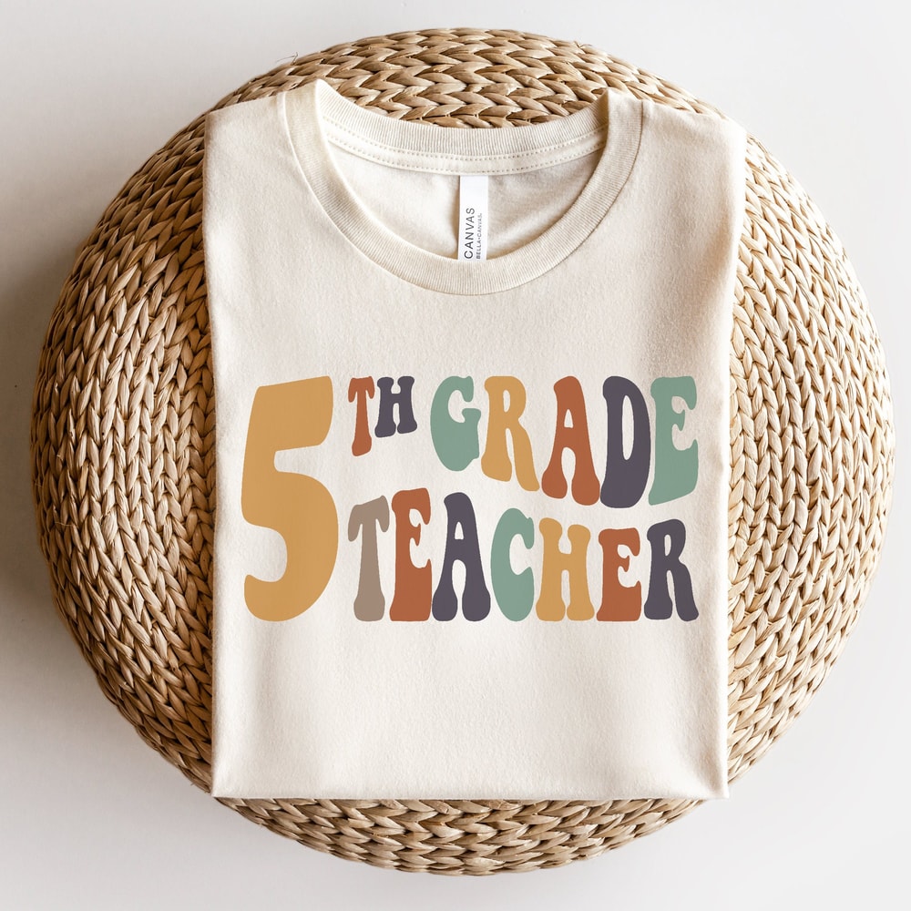 Retro Fifth Grade Teacher Shirt, Wavy Letters, 5th Grade Team Teachers Shirts, Back to School, Elementary Teacher Tee, 2022, BTS.jpg