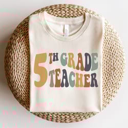 retro fifth grade teacher shirt, wavy letters, 5th grade team teachers shirts, back to school, elementary teacher tee, 2