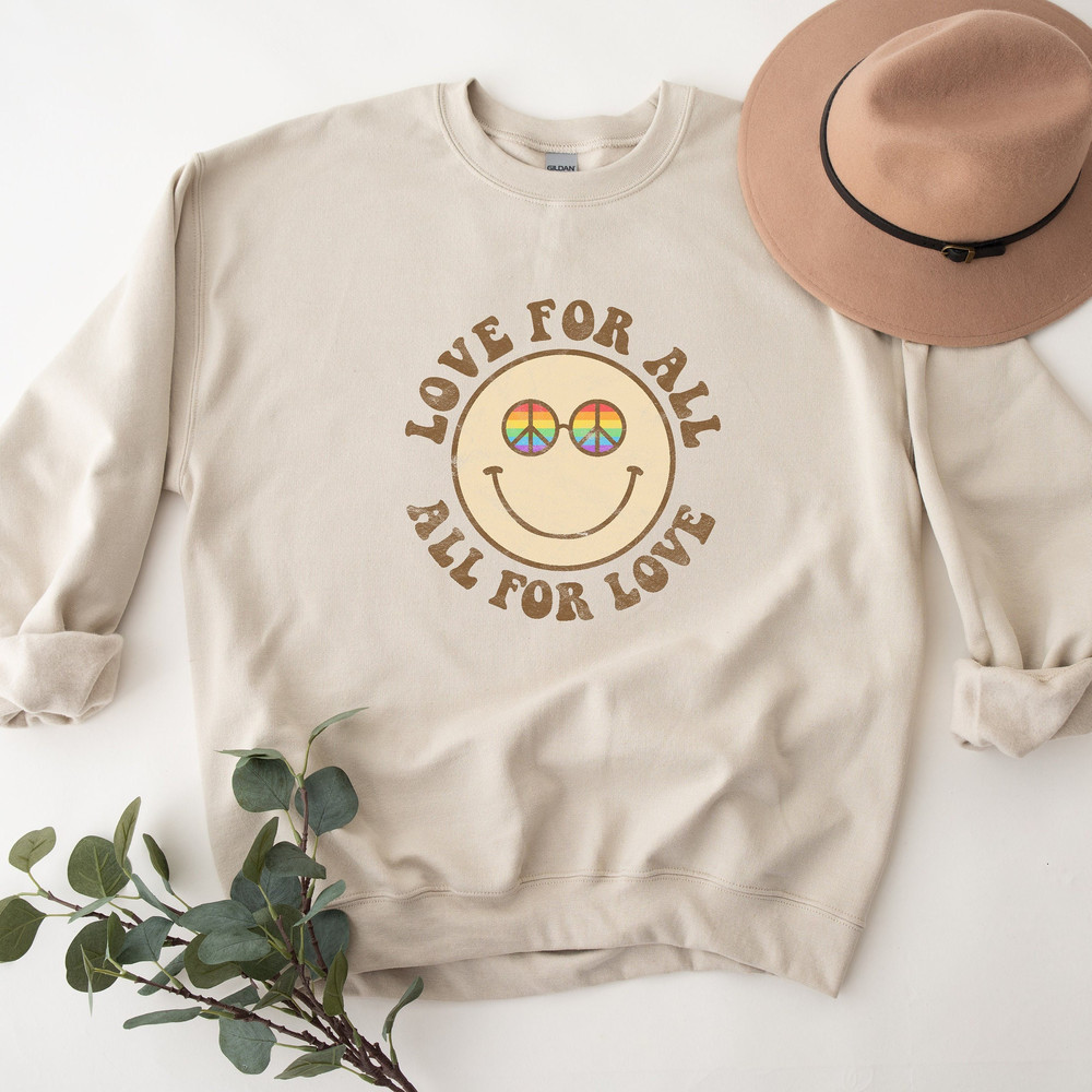 Retro Gay Pride Sweatshirt, Groovy Pride Crewneck, Love for All, LGBTQ Mom Ally Gifts, Bi Pride Sweatshirt, Gay Ally Gifts, Gay Pride Parade.jpg