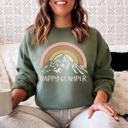 retro happy glamper sweatshirt for women, unisex rainbow camping hiking sweatshirt, travel sweatshirt, gift for her