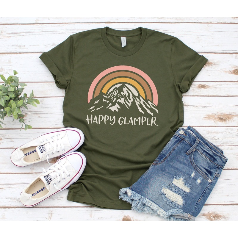 Retro Happy Glamper Tee Shirt for Women, RV Life Tee, Camping T Shirt, Hiking T Shirt, Travel T Shirt, Gift for her.jpg