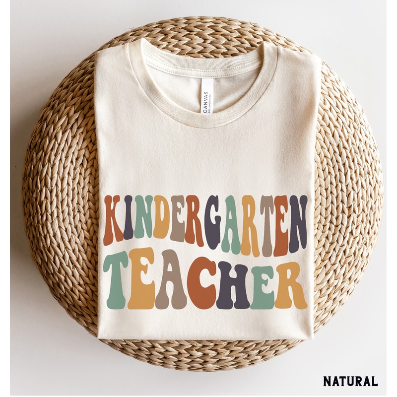 Retro Kindergarten Teacher Shirt, Wavy Letters, Kindergarten Grade Team Teachers Shirts, Back to School Shirts, Elementary Teacher Tee.jpg