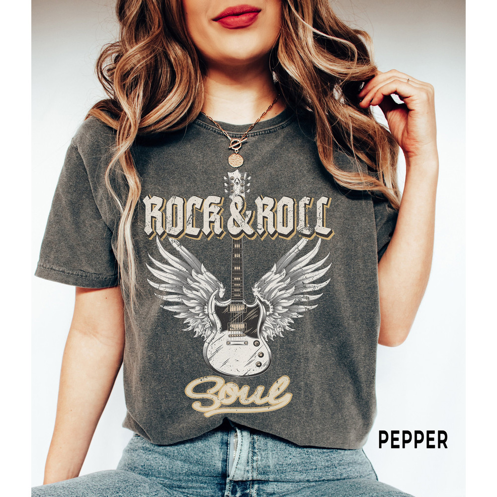 Retro Rock & Roll Soul Shirt, Comfort ColorsĀ®, Rock and Roll Tee, Guitar Tee, Boho Wings Tee, Vintage Rock Band Shirt, Gift for Her.jpg