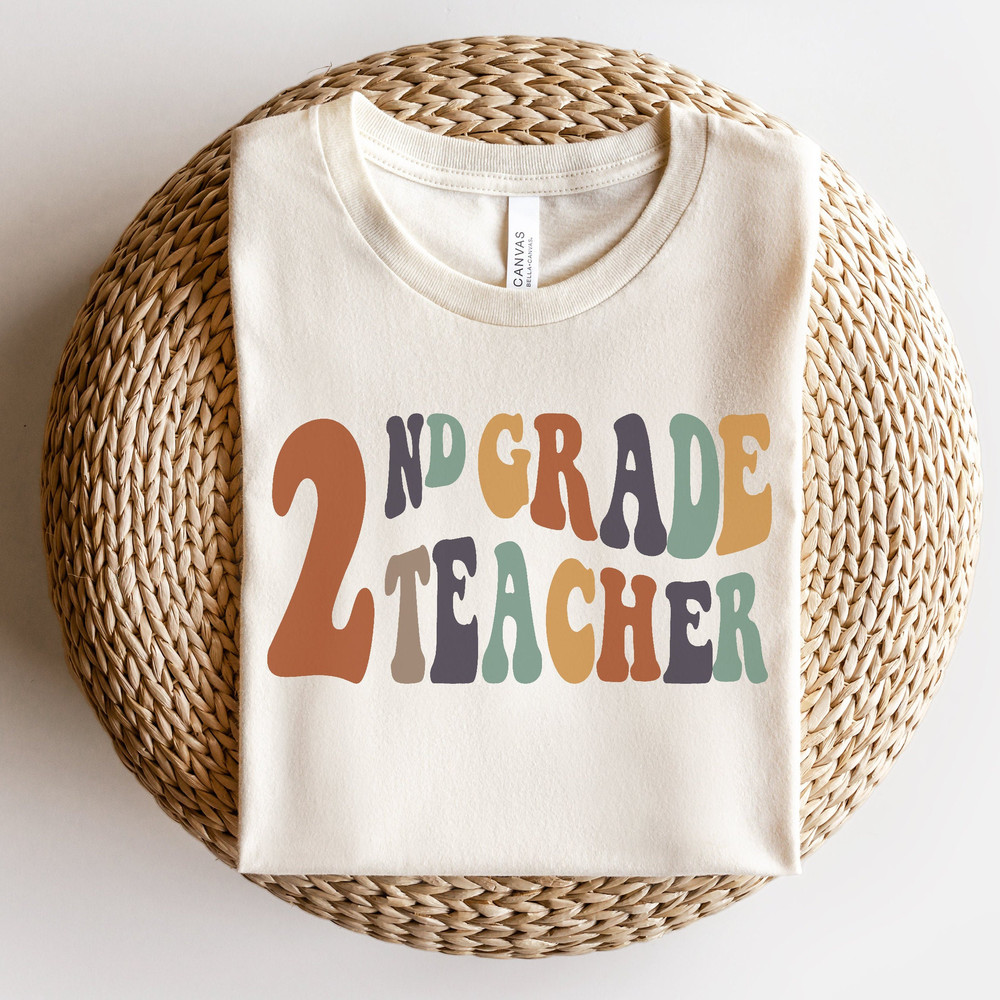 Retro Second Grade Teacher Shirt, Wavy Letters, 2nd Grade Team Teachers Shirts, Back to School, Elementary Teacher Tee, 2022, BTS.jpg