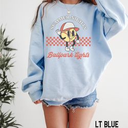 retro softball mama sweatshirt, cute softball mom crewneck, summer nights ballpark lights game day mama sweater, gift fo
