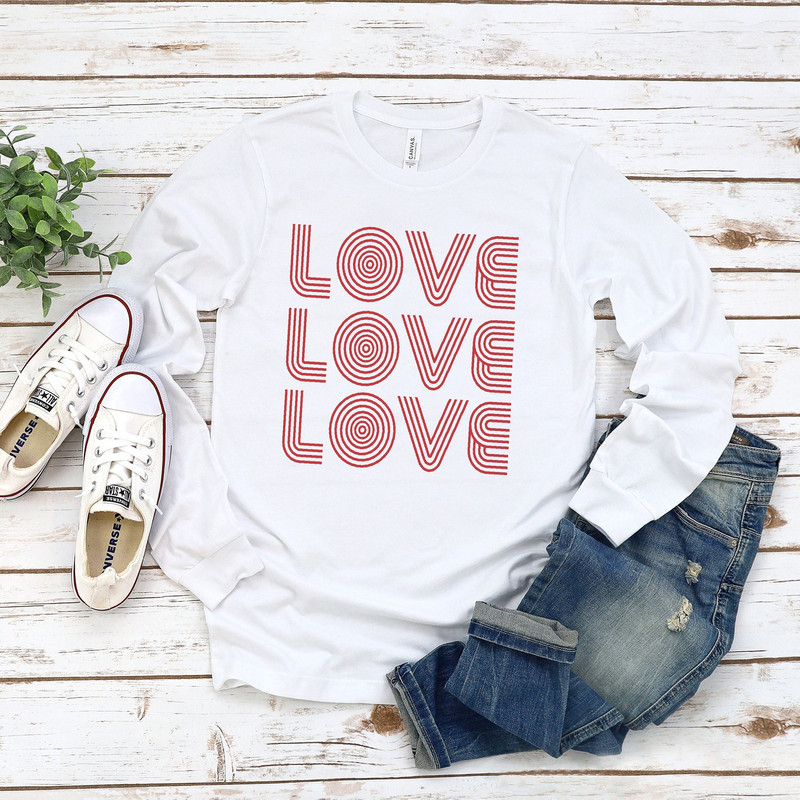 Retro Valentine's Love Long Sleeve T Shirt for women, Women's Valentines Day Shirt, 70s retro Love tee, Gift for her.jpg