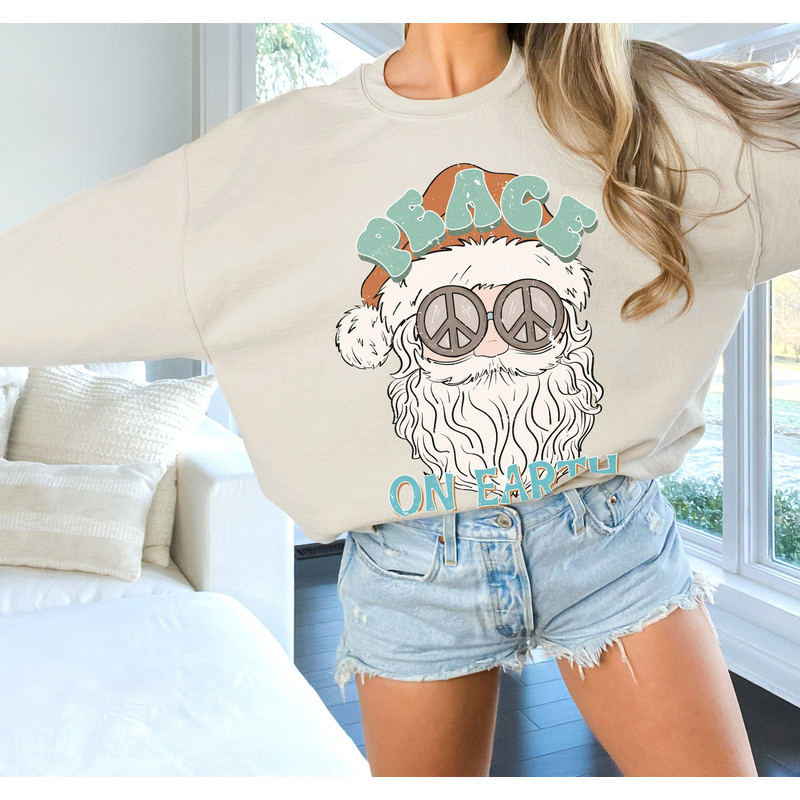 Santa Christmas Sweatshirt for Women, Peace on Earth Groovy Santa Claus Hoodie, Retro Christmas Crewneck Sweater, Santa Sweatshirt 2.jpg