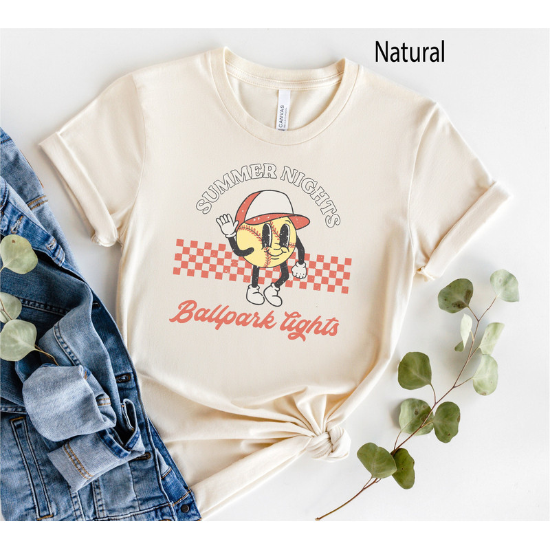 Softball Shirt, Summer Nights Ballpark Lights, Retro Softball TShirt, Family Softball Shirts, Softball Mama Shirts, Mom Softball Tee.jpg