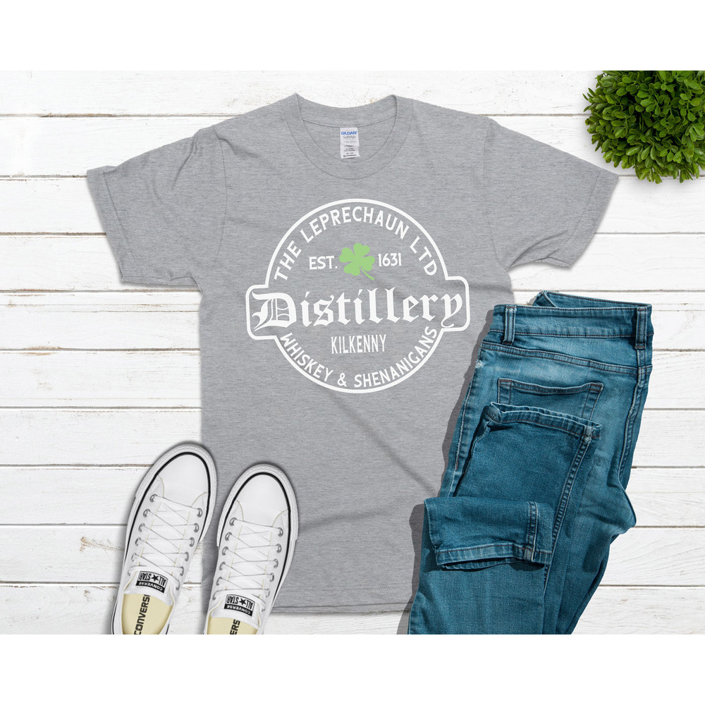 St Patrick's Day Shirt, Shamrock Shirt, Leprechaun Whiskey Distillery tee, Day drinking whiskey shenanigans shirt for men or women.jpg