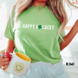 st. patricks tshirt, comfort colorsr, happy go lucky shirt, lucky clover st patricks day shirt, minimal saint pattys day