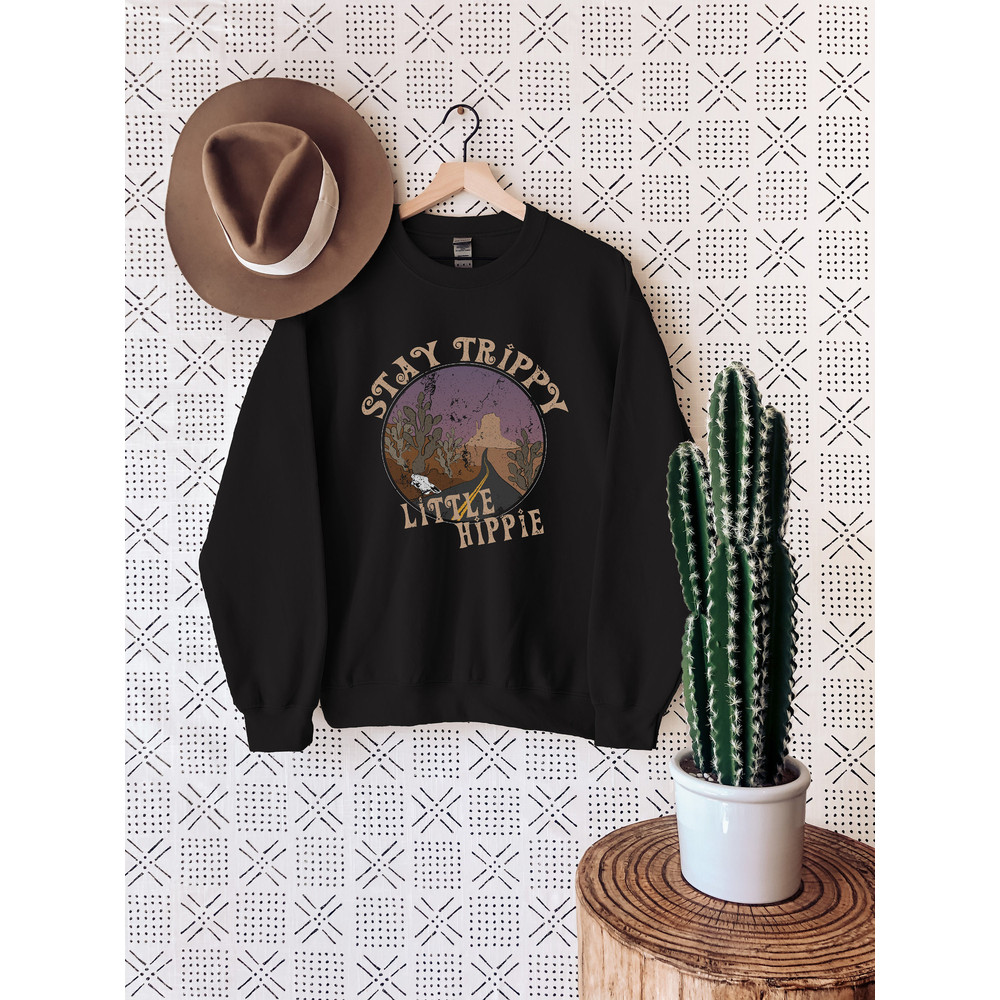 Stay Trippy Little Hippie Distressed Sweatshirt, Hippie Clothes, Hippie Clothing, Unisex Crewneck Sweatshirt.jpg