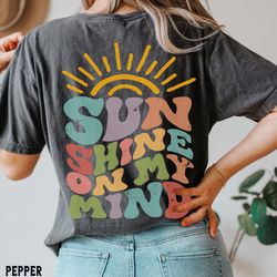 sunshine on my mind tee, sun graphic tee, sun t shirt, comfort colorsr, boho tee, retro 70s style shirt, hippie shirt,