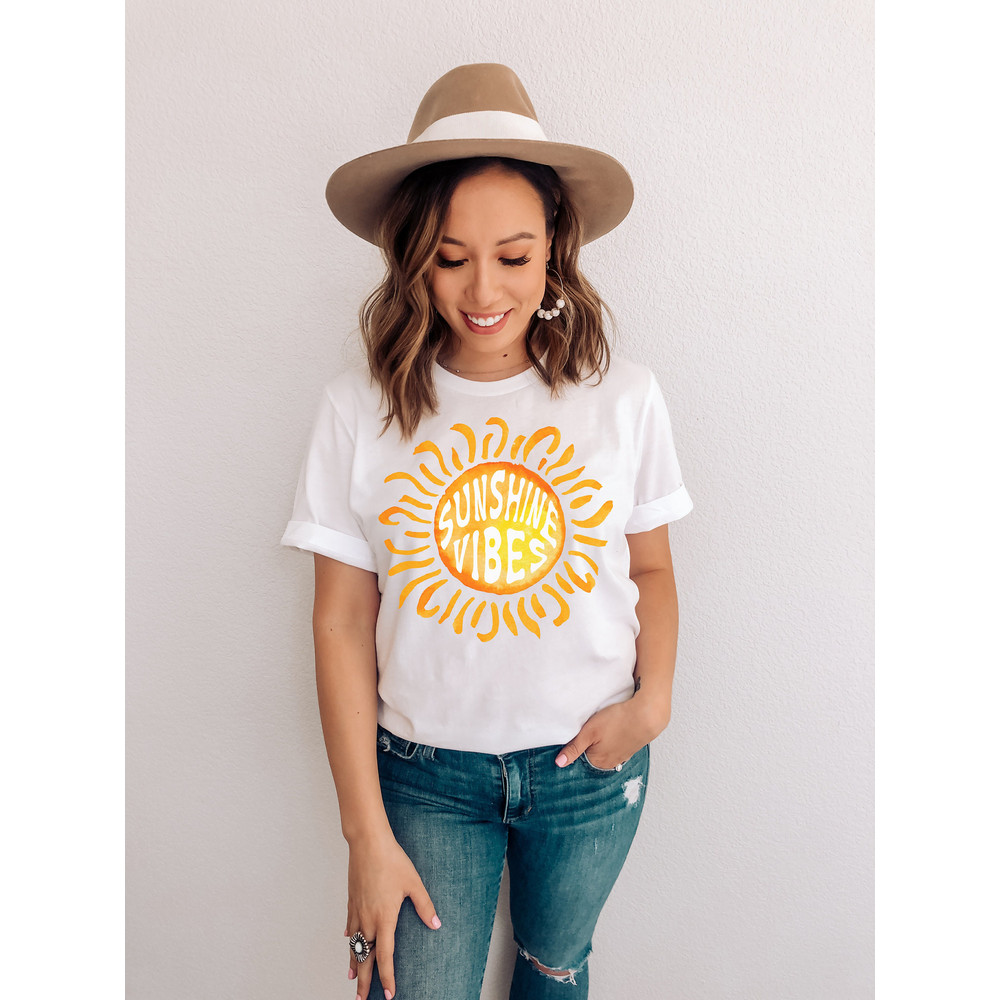 Sunshine Vibes Shirt, Sunshine T Shirt, Cute Graphic Womens Tee Shirts, Positive Shirts, Inspirational Spring Summer Beach T Shirts for her.jpg