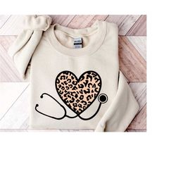 leopard nurse stethoscope sweatshirt, nurse shirt for work rn, nurse life sweatshirt, registered nurse hoodie, cna hoodi