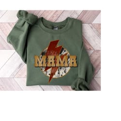 mama sweatshirt, buffalo plaid lighting mama sweatshirt, cow pattern mama hoodie, western mama sweatshirt, mom to be swe