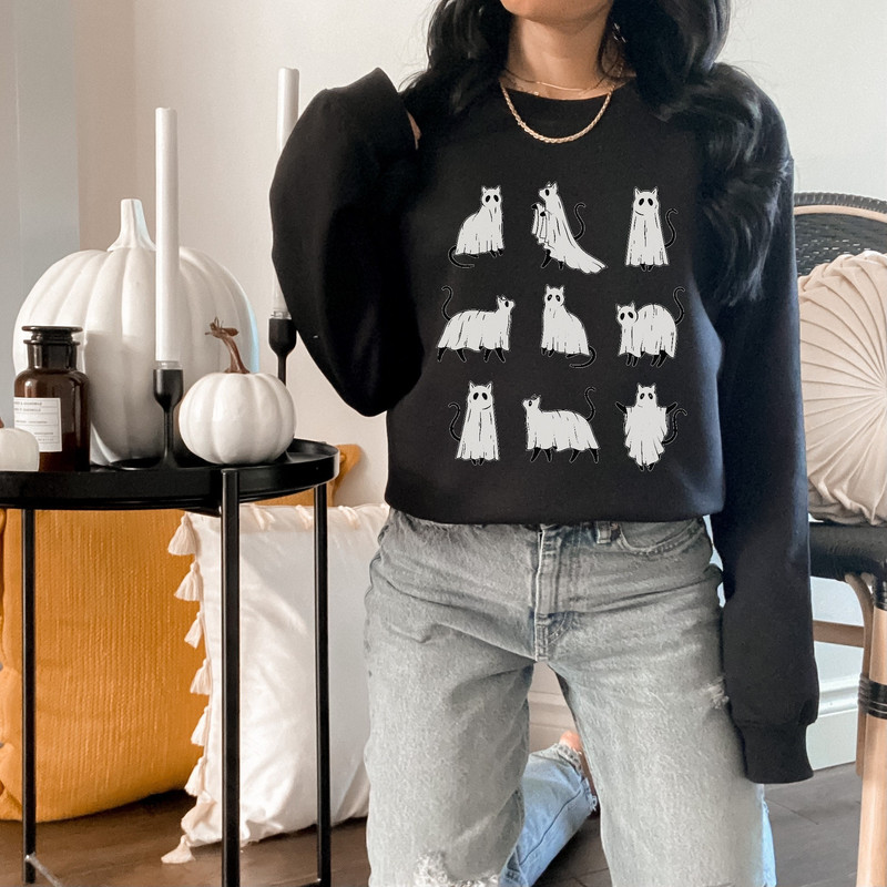 Halloween Sweatshirt, Cat Sweatshirt, Ghost Shirt, Halloween Sweater, Halloween Cat Shirt, Cat Lover Shirt, Black Cat, Spooky Season Shirt 2.jpg