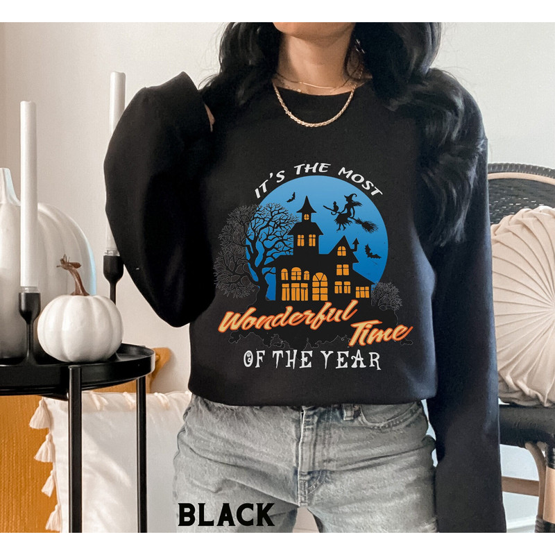 Halloween Sweatshirt, Most Wonderful Time of Year Hoodie, Vintage Halloween Crewneck, Haunted House Shirt, Spooky Season Sweatshirt.jpg