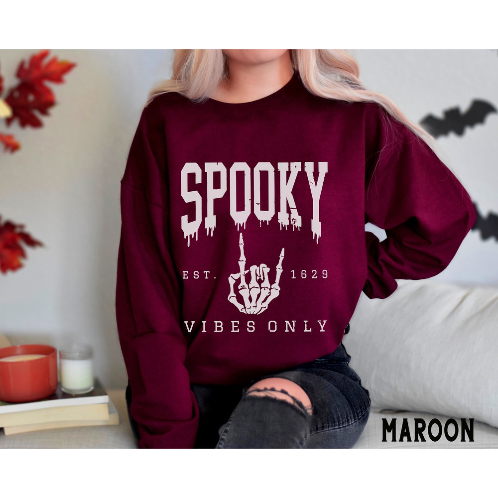 Halloween Sweatshirt, Spooky Vibes Hoodie, Orange Ink, Vintage Halloween Crewneck, Retro Halloween Hoodie, Spooky Season Fall Sweatshirt.jpg