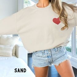 heart sweatshirt, embroidered red pocket heart hoodie, cute cozy hoodie, simple heart sweatshirts