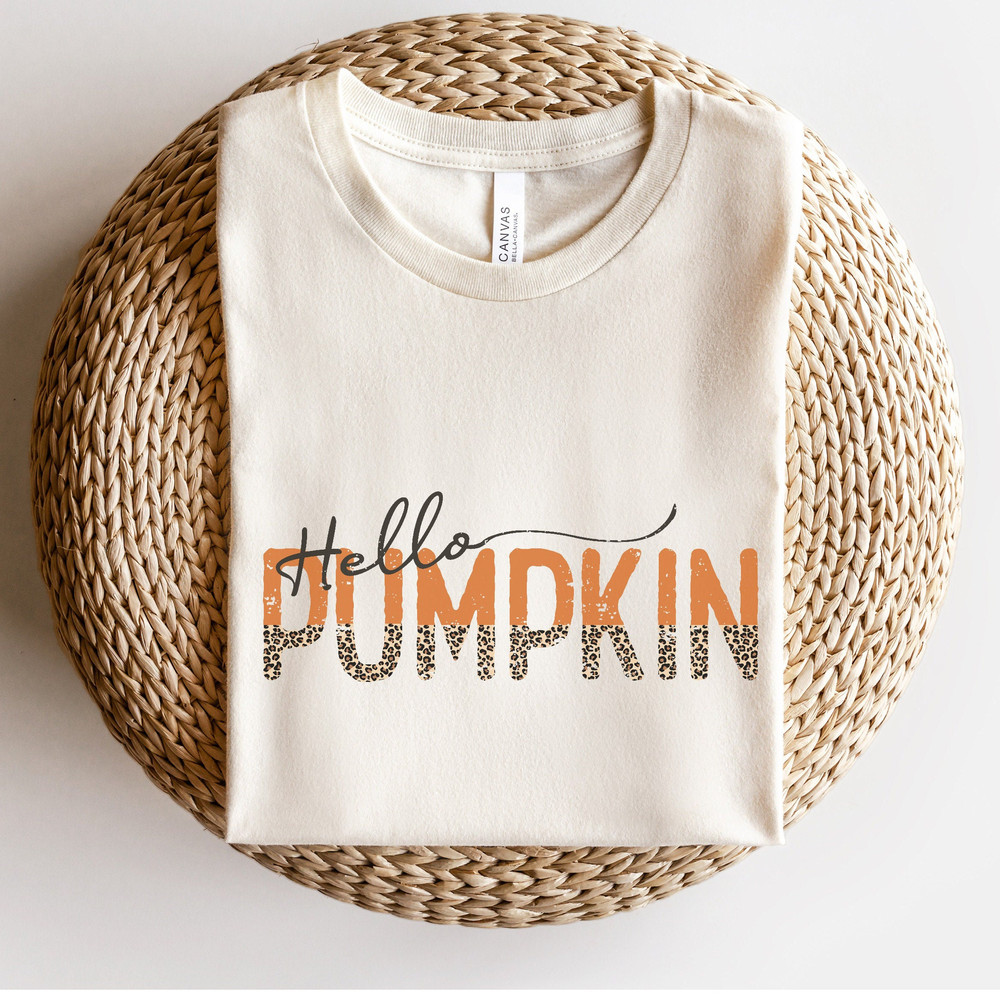 Hello Pumpkin Shirt, Leopard Pumpkin Shirt, Halloween Shirt, Pumpkin Tee, Womens Fall Shirt, Minimal Fall Tee, Cute Thanksgiving Shirt 1.jpg