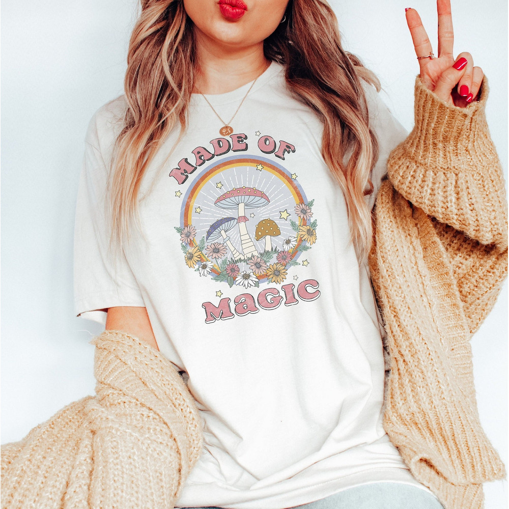 Hippie Shirt, Made of Magic Mushroom T Shirt, Hippie Tees, Boho Botanical Shirts, Vintage Tees, Hippie Clothes, Positive Vibes Shirt.jpg