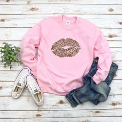 leopard lips sweatshirt, cheetah lips sweatshirt, sexy animal print lips, winter sweatshirt for women, valentines day sw