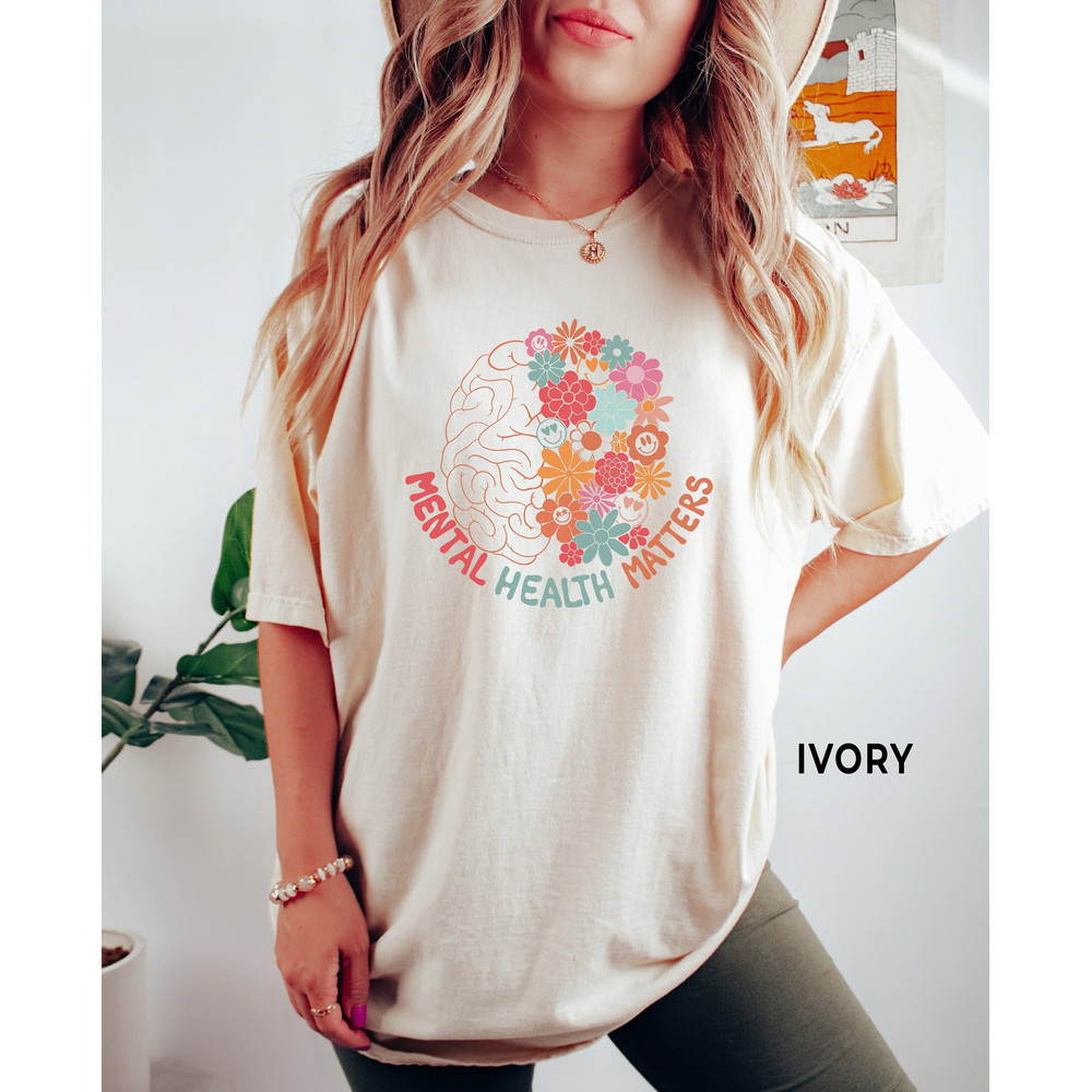 Mental Health Matters Shirt, Comfort ColorsĀ®, Retro Floral Brain, Mental Health Awareness, Motivational Tee, Psychologist Therapist Gift 1.jpg