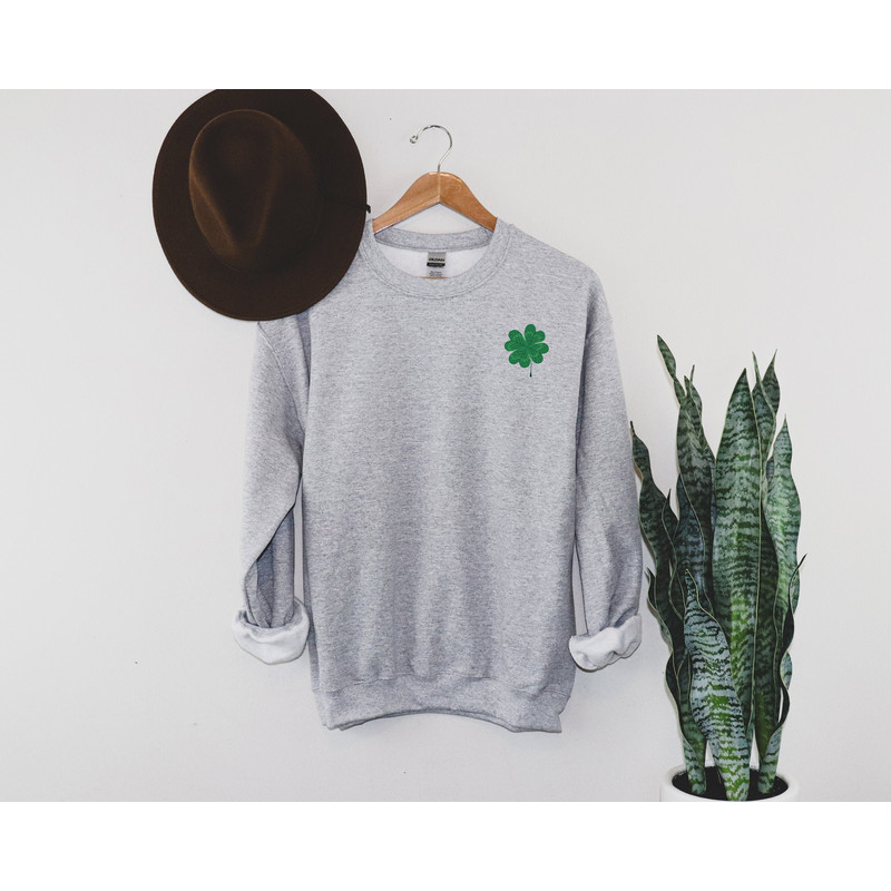 Minimal St. Patricks Day Sweatshirt for Women, Hand Drawn Green Shamrock Sweatshirt for Her, Unisex Crew Neck, St. Pattys Day shirt for her.jpg