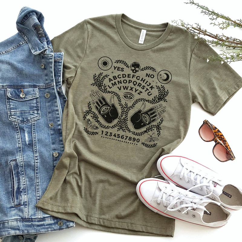 Ouija Board, Halloween Shirt, Witchy Vibes tee, Hamsa hands tee, Celestial, Skull Graphic Shirt, Fall shirt, Skull Tee, Boho tee.jpg
