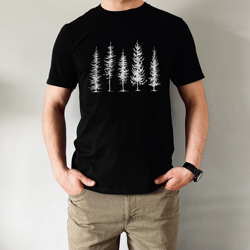 Pine Tree Shirt, Camping Hiking Outdoor Adventure Awaits Shirt, Evergreen Forest Mountain TShirt, Minimal Nature Lover Gift,.jpg